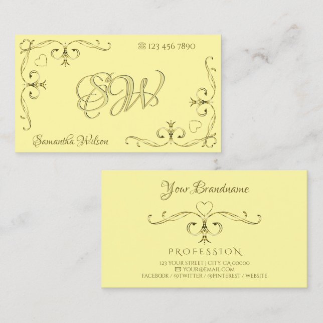 Cartão De Visita Olhos pegando Dourados cantos de Ornamentado Inici (Frente/Verso)