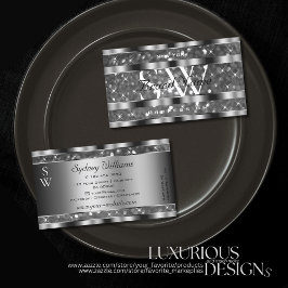 Cartão De Visita Olhos Pegando Prata Glitter Espeta Estrelas Monogr