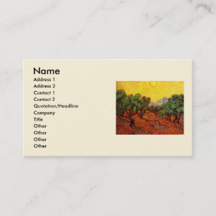Cartão De Visita Oliveiras de Van Gogh com Céu Amarelo e Sol