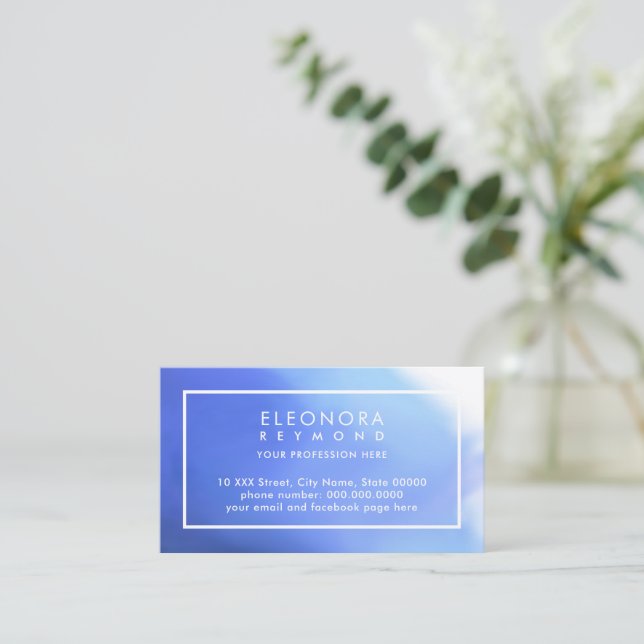 Cartão De Visita Ómbolo Azul de Aquarela (Em pé/Frente)