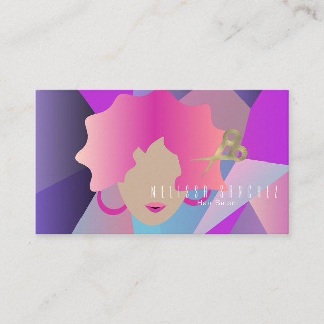 Cartão De Visita Ombré Hair Shears Faux Dourada Girl Salon Beauty (Frente)