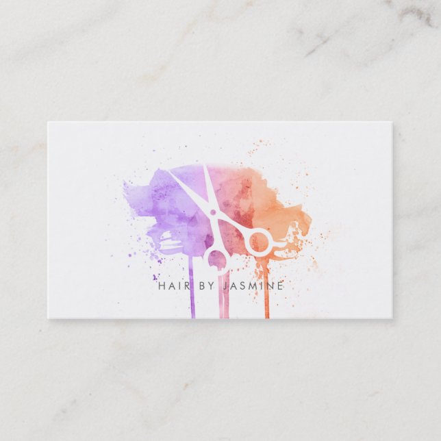 Cartão De Visita ombre moderno chique do rosa da aguarela do cabelo (Frente)
