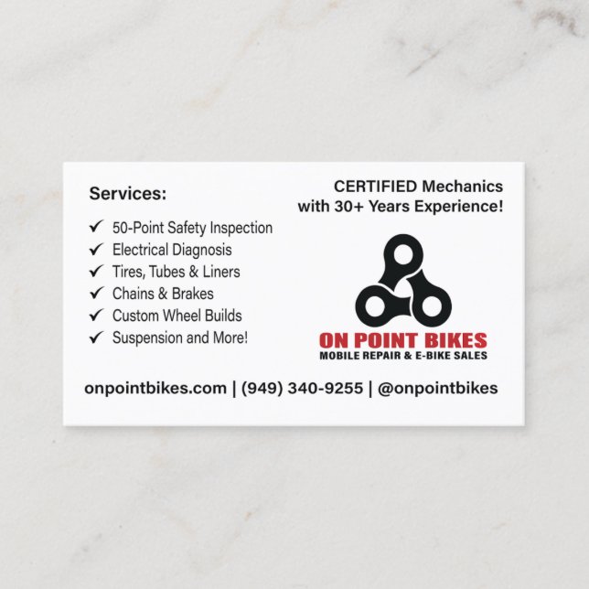 Cartão De Visita On Point Bikes Custom Design (Frente)