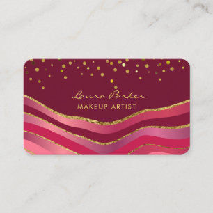 Cartão De Visita Ondas Artista de Maquiagem Dourado Burgundy Mínimo