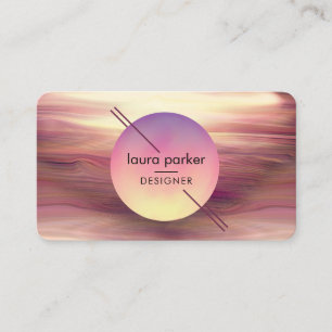 Cartão De Visita Ondas de Aquarela Rosa Moderno Círculo Lua