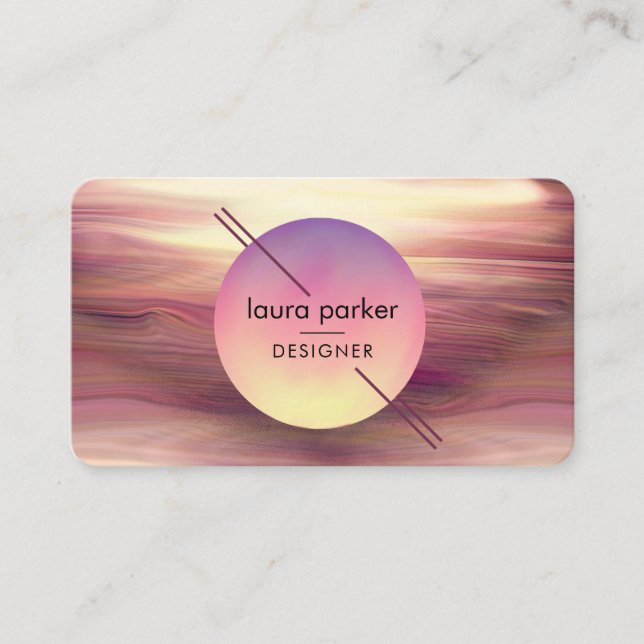 Cartão De Visita Ondas de Aquarela Rosa Moderno Círculo Lua (Frente)