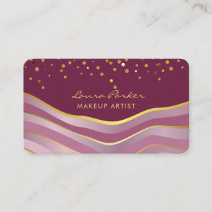 Cartão De Visita Ondas Pink Gold Listras Mínimas Artista de Maquiag