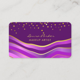 Cartão De Visita Ondas Roxo Dourado Artista de Maquiagem Listras Mí