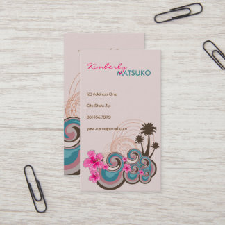 Cartão De Visita Ondas Tropicais Rosa Quente Hibiscus Beach Palm Tr