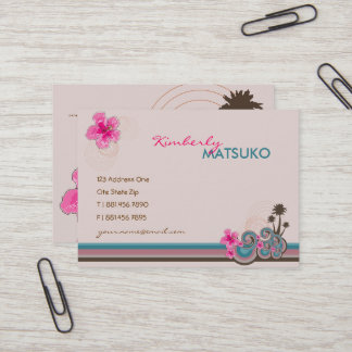 Cartão De Visita Ondas Tropicais Rosa Quente Hibiscus Beach Palm Tr