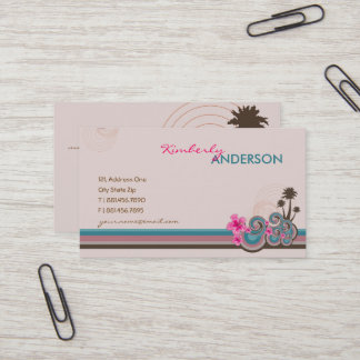 Cartão De Visita Ondas Tropicais Rosa Quente Hibiscus Beach Palm Tr