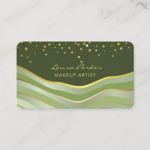 Cartão De Visita Ondas Verde Dourado Listras Mínimas Artista de Maq