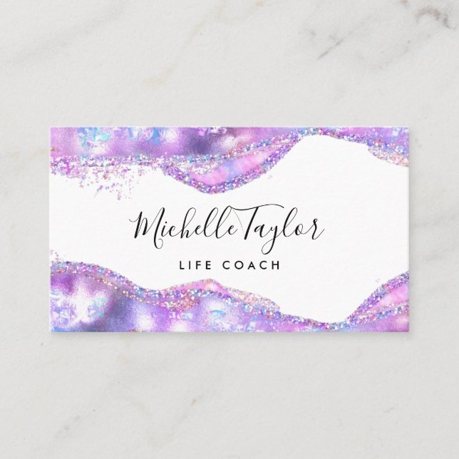 Cartão De Visita ônibus elegante de pedra opal iridescente holográf (Frente)