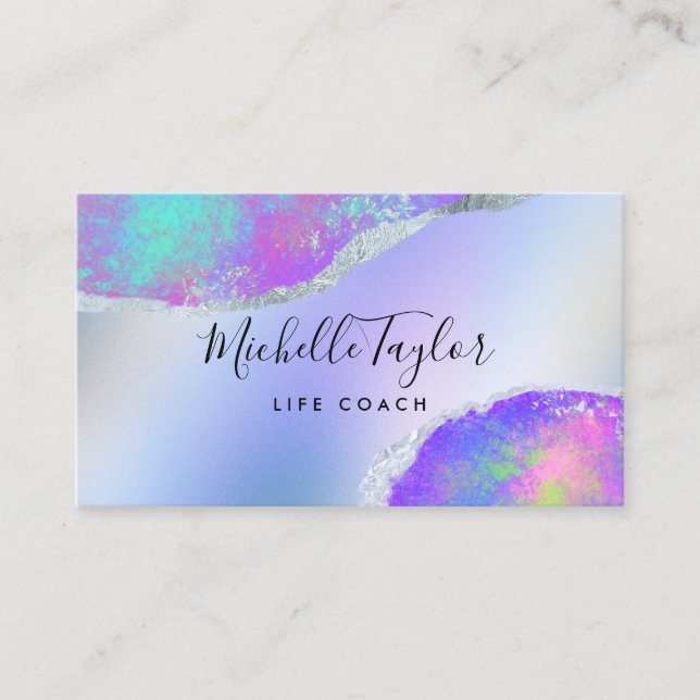 Cartão De Visita ônibus elegante de pedra opal iridescente holográf (Frente)