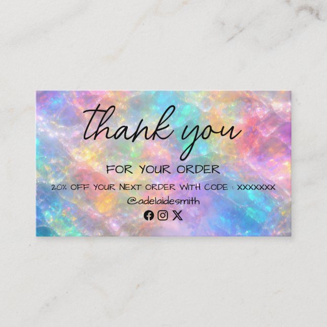 Cartão De Visita opal stone thank you business card (Frente)