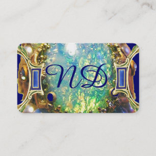 CARTÃO DE VISITA OPALA AZUL VERDE, JOIA DE OURO ART NOUVEAU MONOGRA