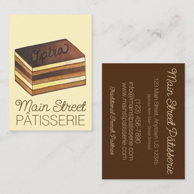Cartão De Visita Opera Cake Paery French Patisserie Bakery Chef (Frente/Verso)