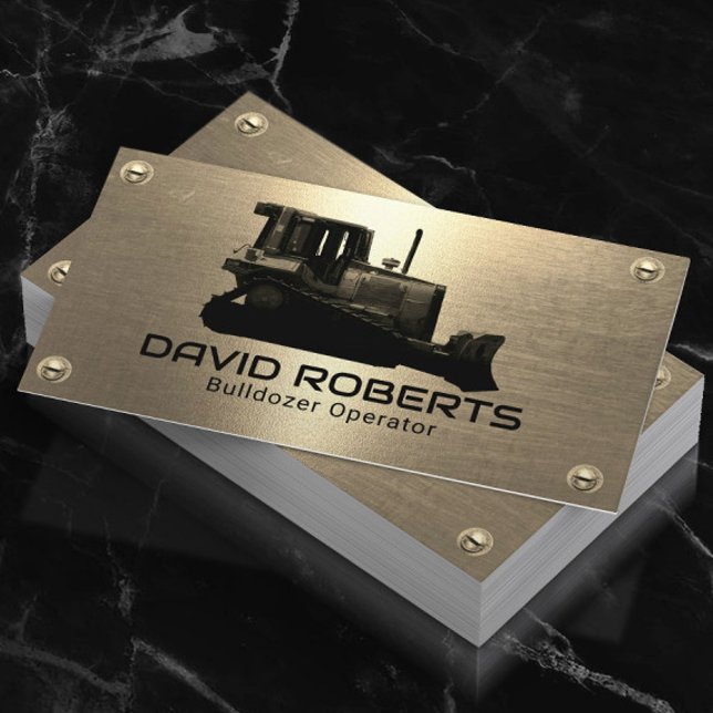 Cartão De Visita Operador da Instalação Buldozer Dourada Construção (Criador carregado)
