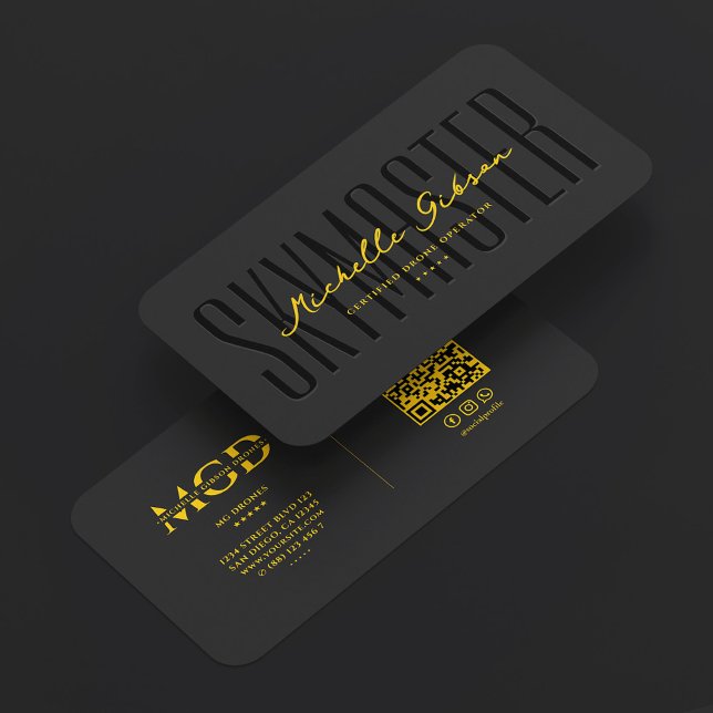 Cartão De Visita Operador de Drone Piloto Profissional Amarelo Pret (Professional Pilot Drone Operator Yellow Black Business Card
)