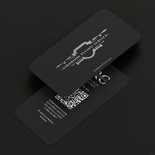Cartão De Visita Operador de Drone UAV Piloto Black Silver Modern (Drone Operator UAV Pilot Black Silver Modern Business Card
)