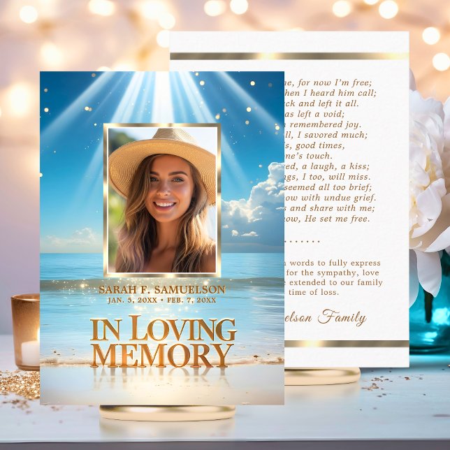 Cartão De Visita Oração aos Serviços de Massa Funerária Obrigado Ph (Funeral Mass Service Prayer Thank You Photo Beach Business Card)