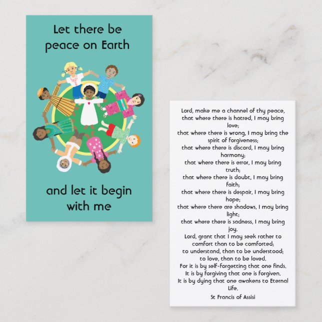 Cartão De Visita Oração para a Rua de paz Francis (Frente/Verso)
