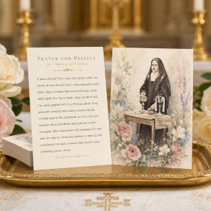 Cartão De Visita Oração Vintage de Santa Teresinha para Padres Flor