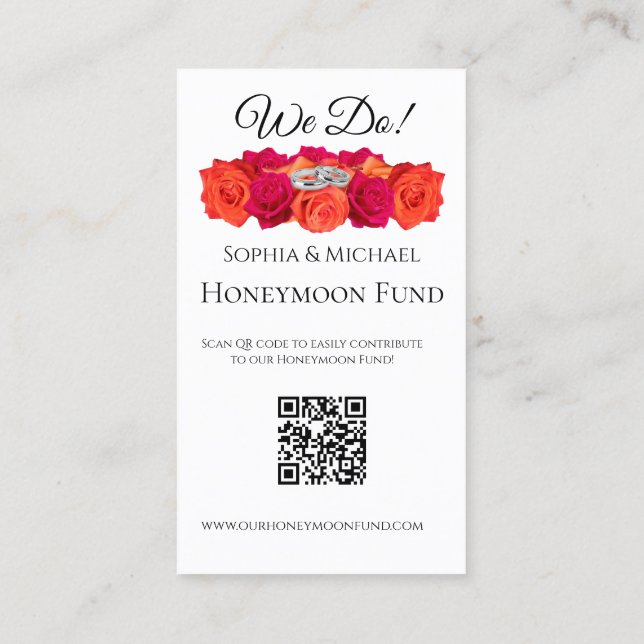 Cartão De Visita Orange and Pink Roses-Weding Rings-Registry- (Verso)