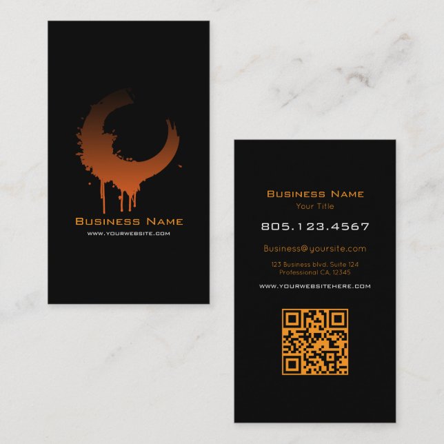 Cartão De Visita Orange & Black Gradient Swirl • Custom Editable (Frente/Verso)