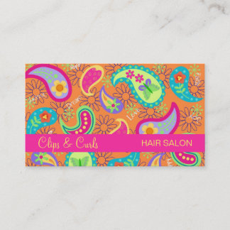 Cartão De Visita Orange Fuchsia Pink Modern Paisley Whimsy Padrão