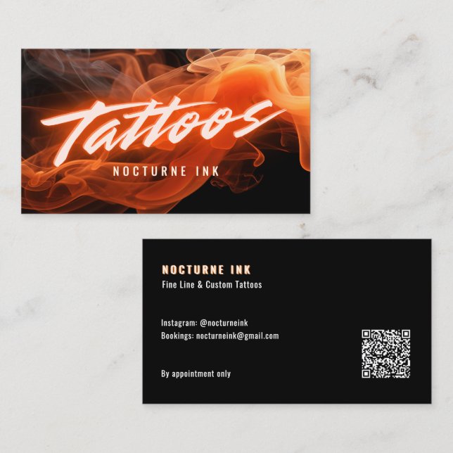 Cartão De Visita Orange Neon & Smoke Tattoo Artist QR Code (Frente/Verso)