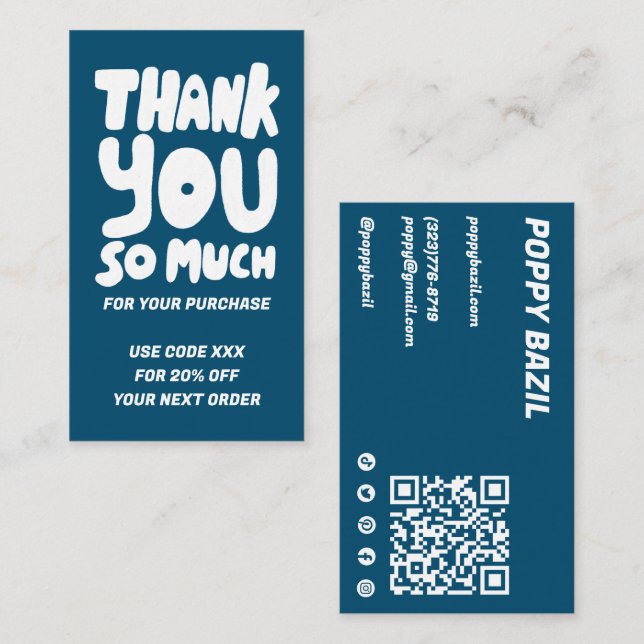 Cartão De Visita Ordem Azul &Branca Simples Obrigado Código QR Soci (Frente/Verso)