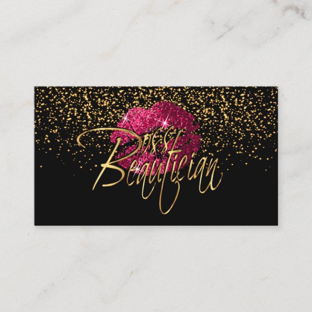 Cartão De Visita Ordem Personalizada - Confetti Dourado e Lábios Ro (Frente)