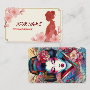 Cartão De Visita Oriental Beauty Geisha salon watercolor sakura art