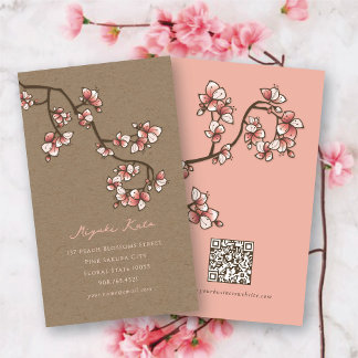 Cartão De Visita Oriental Rosa Flores de Pessegueiro Sakura Kraft E