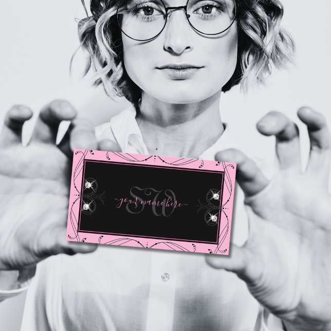 Cartão De Visita Ornamentado de Iniciais de Diamantes Cinza-Rosa-Ci (Criador carregado)