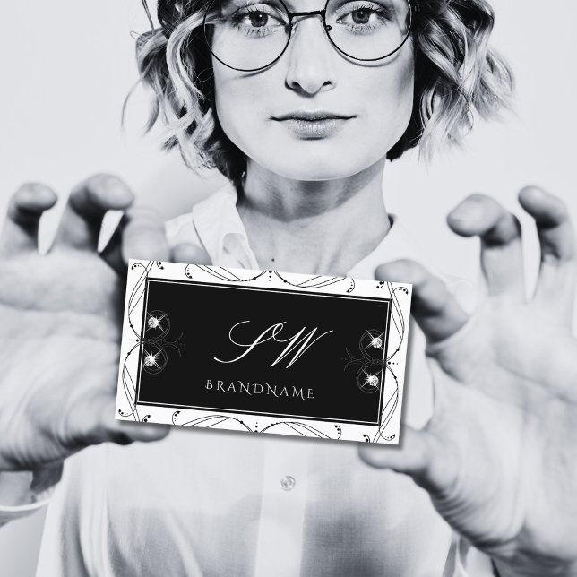 Cartão De Visita Ornamentado de Iniciais de Diamantes Pretos e Bran (Criador carregado)