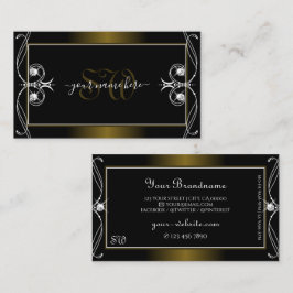 Cartão De Visita Ornamentado de luxo Ouro negro brilha monograma