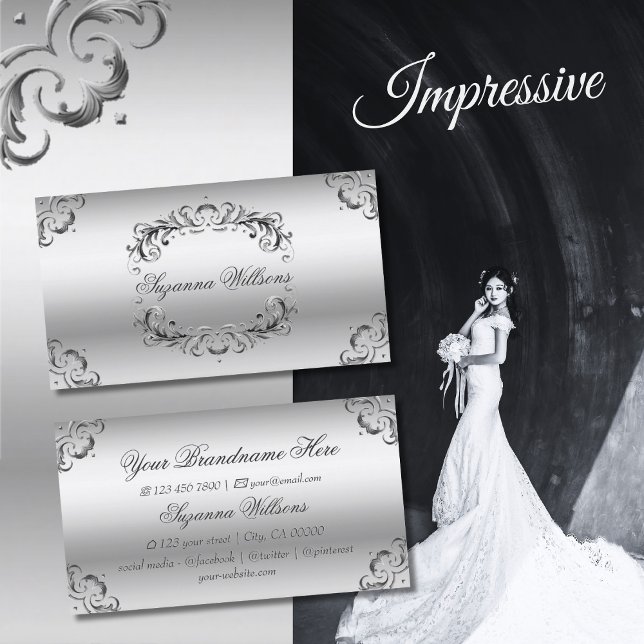 Cartão De Visita Ornamentado de prata de luxo Sumituoso e Luxuoso (Criador carregado)