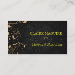 Cartão De Visita Ornamentado Dourado Floral Makeup Artista Salão do