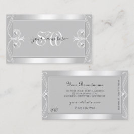 Cartão De Visita Ornamentado Prateado Luz Cinza Minúscula Monograma
