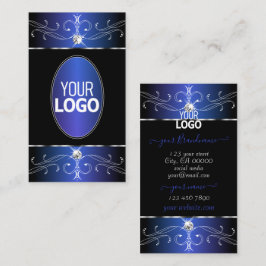 Cartão De Visita Ornamentado preto chic azul roxo com logotipo