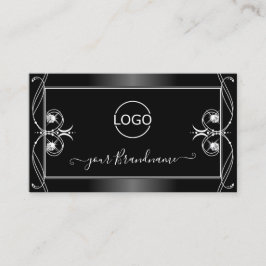 Cartão De Visita Ornamentado Preto e Branco Espumantes adicionam lo