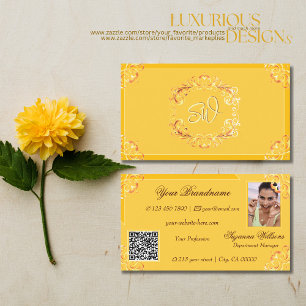 Cartão De Visita Ornamentado Tangerine Laranja Monograma Foto QR Co