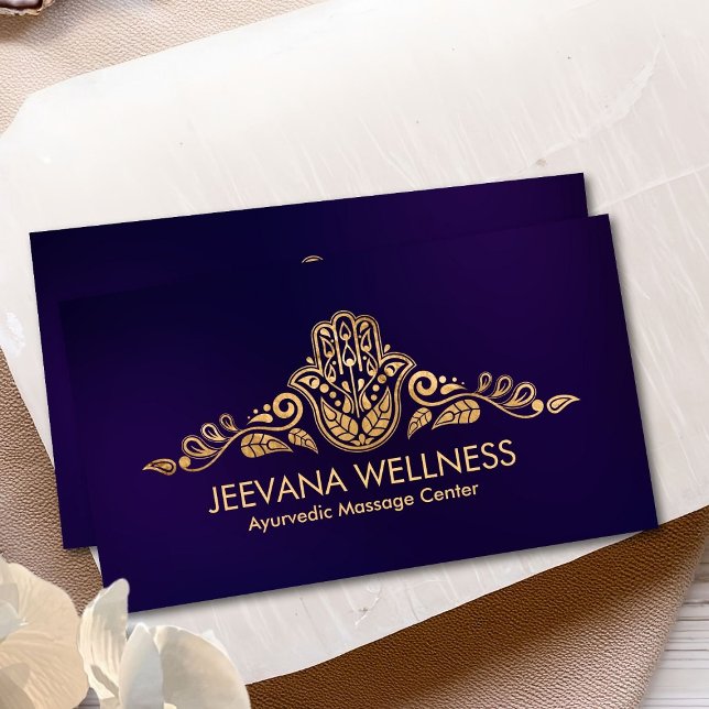 Cartão De Visita Ornamento de Folha de Mão do ouro Hamsa (Criador carregado)