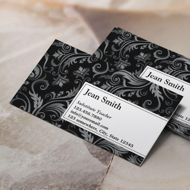 Cartão De Visita Ornamento Elegante do Professor Substituto (Criador carregado)