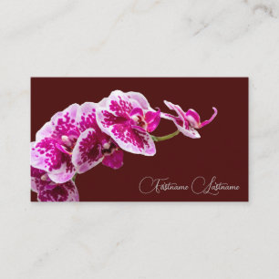 Cartão De Visita Orquídea cor-de-rosa floreada caligrafia vermelha-
