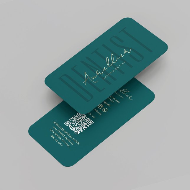 Cartão De Visita Ortodontista Dourado Dentista Dental Moderno (Modern Dentist Dental Dark Teal Gold Orthodontist Business Card
)