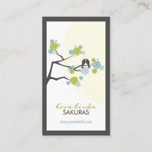 Cartão De Visita Os pássaros Sakura do amor das flores de cerejeir