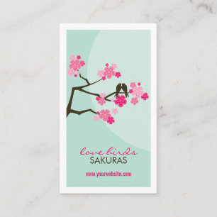 Cartão De Visita Os pássaros Sakura do amor das flores de cerejeir